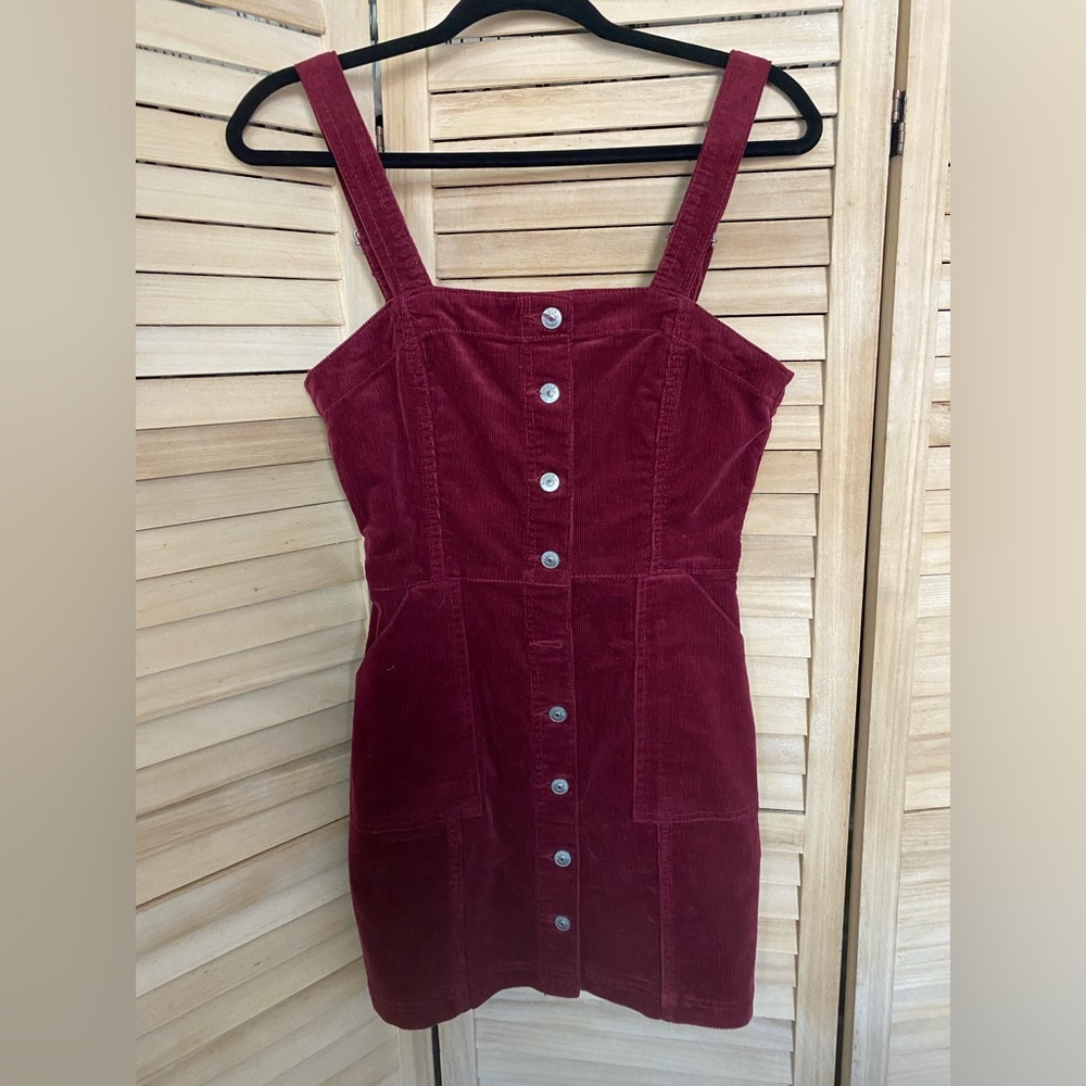 H&M Divided Maroon Red Corduroy Mini Overalls Dress